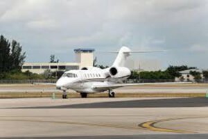 Private jet on runway